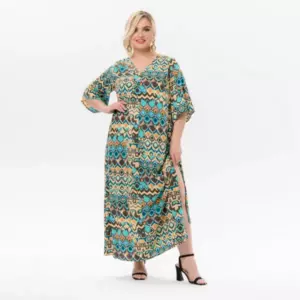 Платье с резиночкой по горловине спинки, штапель "этнический"