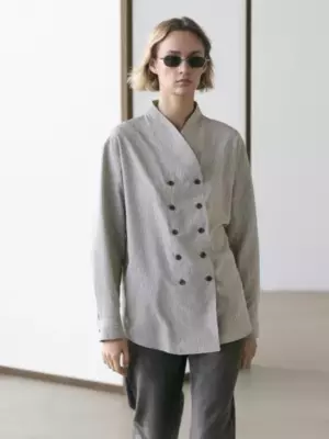 Fließendes Hemd mit Streifen und Knöpfen GRAU