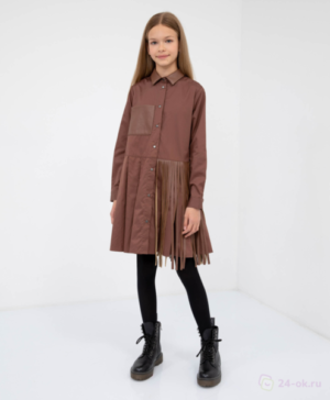 Платье с отделкой из эко-кожи и асимметричной линией низа