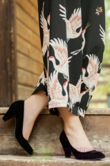 derithy Siyah Süet Kadın Topuklu Ayakkabı MZZ0701