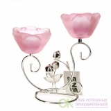 Подсвечник декоративный для 2-х свечей "Розовый цветок" 18*9*17,5см.  (металл, стекло) (подарочная у (арт. 4210318)